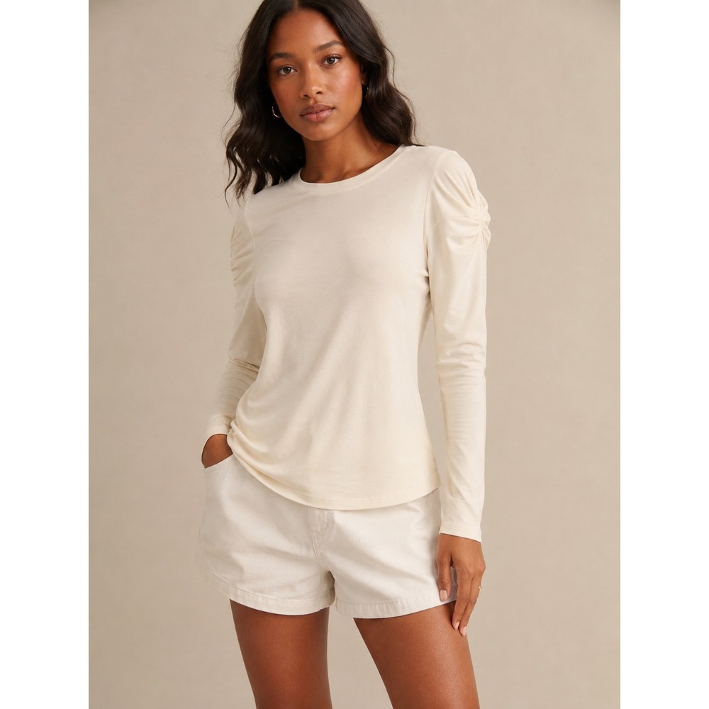 FRAME‎ Off White Puff Shoulder Ruched Long Sleeve Top LWTS1322 XS